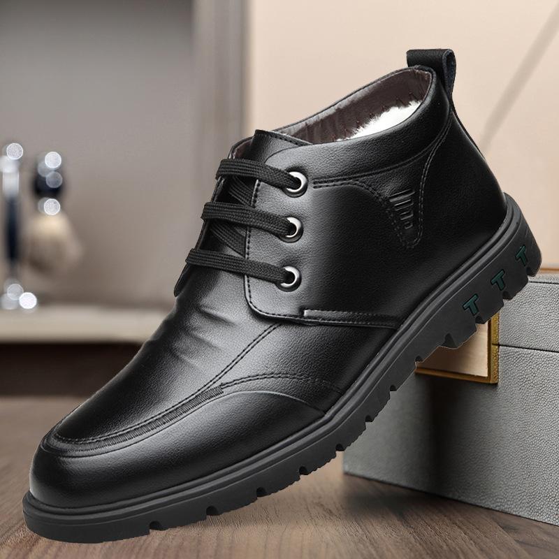 

Зимние мужские папины хлопковые туфли кожаные флисовые теплые повседневные кожаные туфли мягкая кожа шнуровка утолщенный флис мужские хлопковые туфли 38