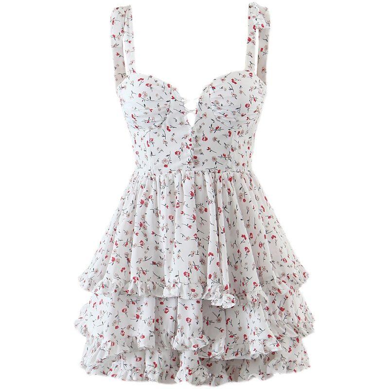 

Age Reduction Girly Temperamental Chiffon Skirt Bows Shoelace Broken flowers(High quality) L