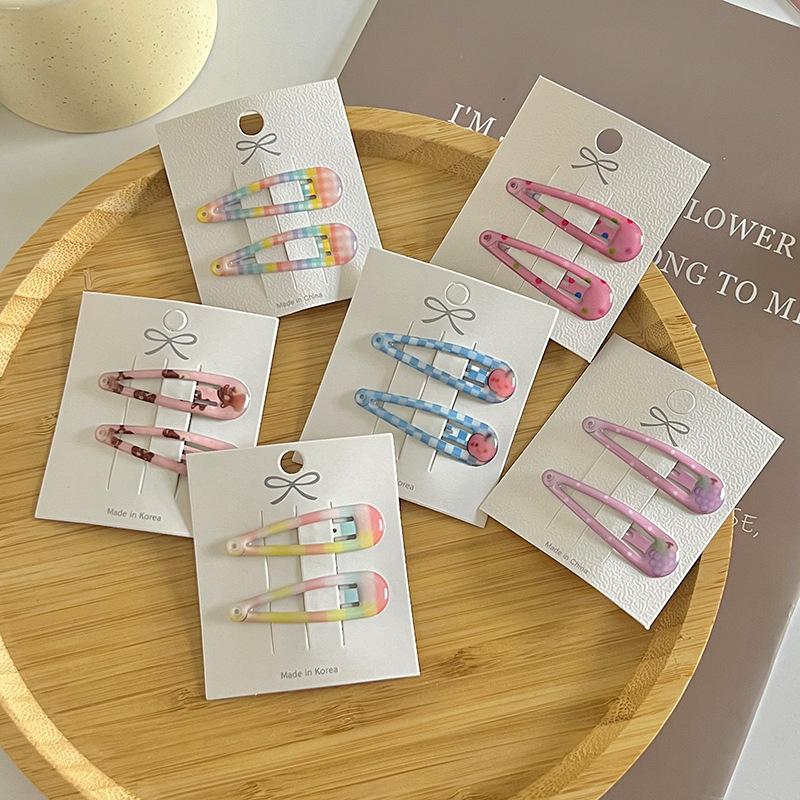 2pcs Korean Kid Hair Clips Cute Plaid Bear Barrettes for Girls Summer Fashion Fruit BB Hair Accessories Princess Series Headwear