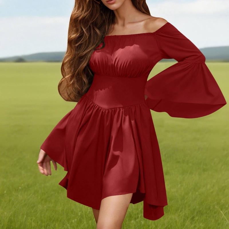 Renaissance Costume Women Medieval Pirate Corset Dress Off Shoulder Bells Sleeve Fairys Dress