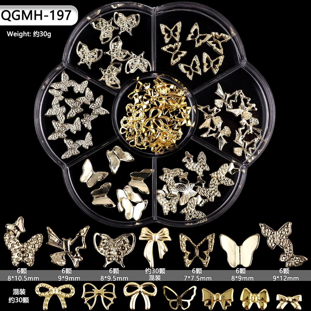 7-Grid Petal Box Nail Art Metal Alloy Three-Dimensional Bow Nail Art Jewelry Diy Silver Butterfly Nail Drill