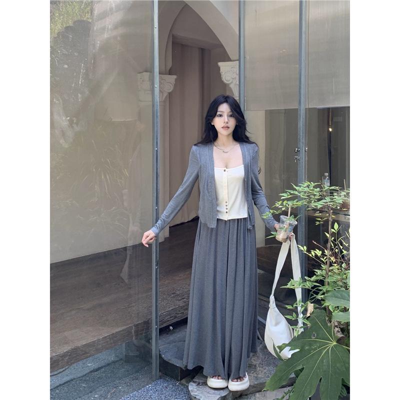 2025 Spring/Autumn Stylish Spliced Two-Piece Top & Long Skirt Set for Women