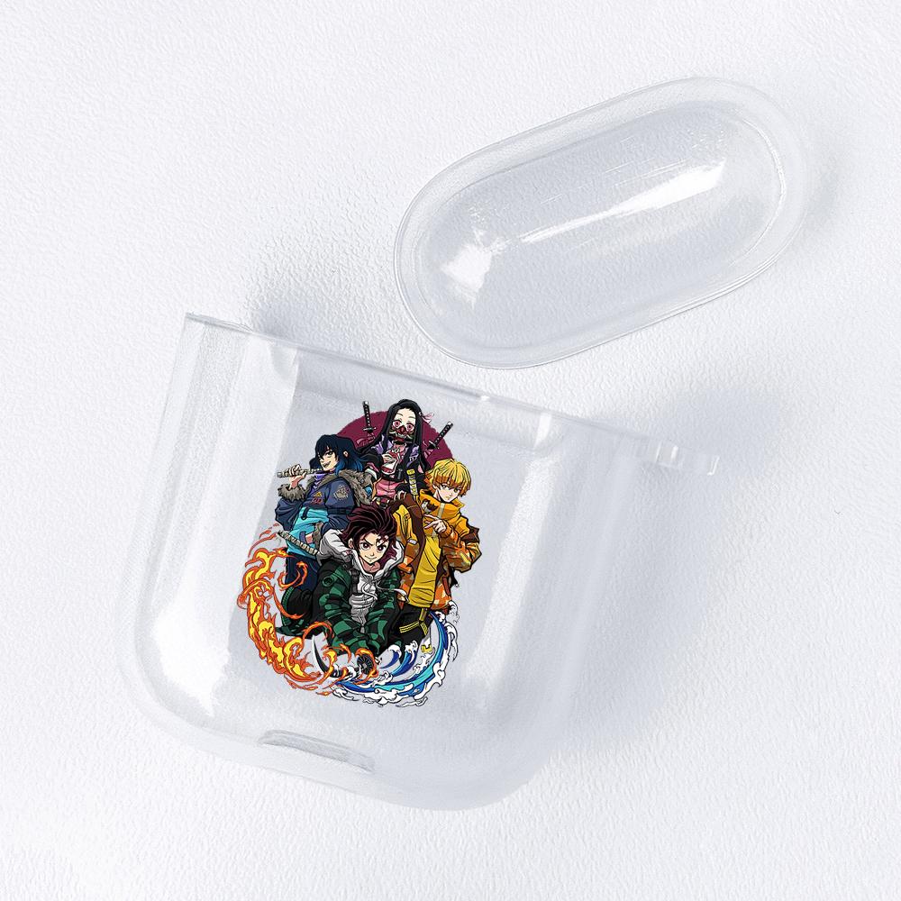 Demon Slayer Nezuko Zenitsu Tanjirou Transparent Airpods-veske for Funda Airpods 2/1-deksel Kimetsu No Yaiba Soft TPU-veske Coque