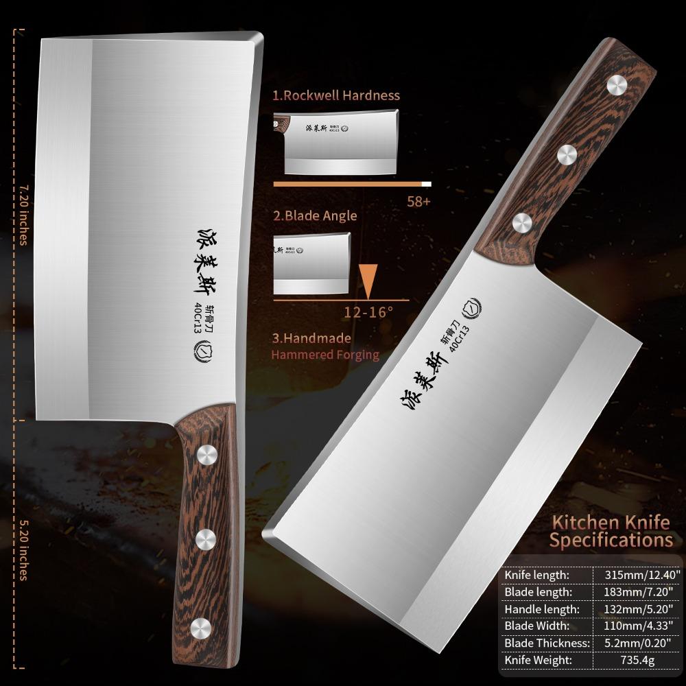 Heavy Duty Stainless Steel Meat Cleaver, Ultra-Sharp Chef's Knife, Professional Butcher Knife, Thickened Blade Kitchen Knife