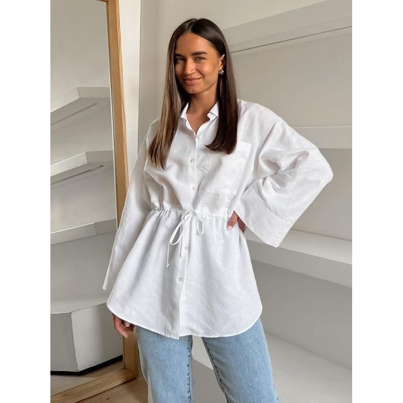 Fashion Pure Cotton Stylish Lace-up Stylish Slim Women Shirt 2025 Long Sleeves Tops