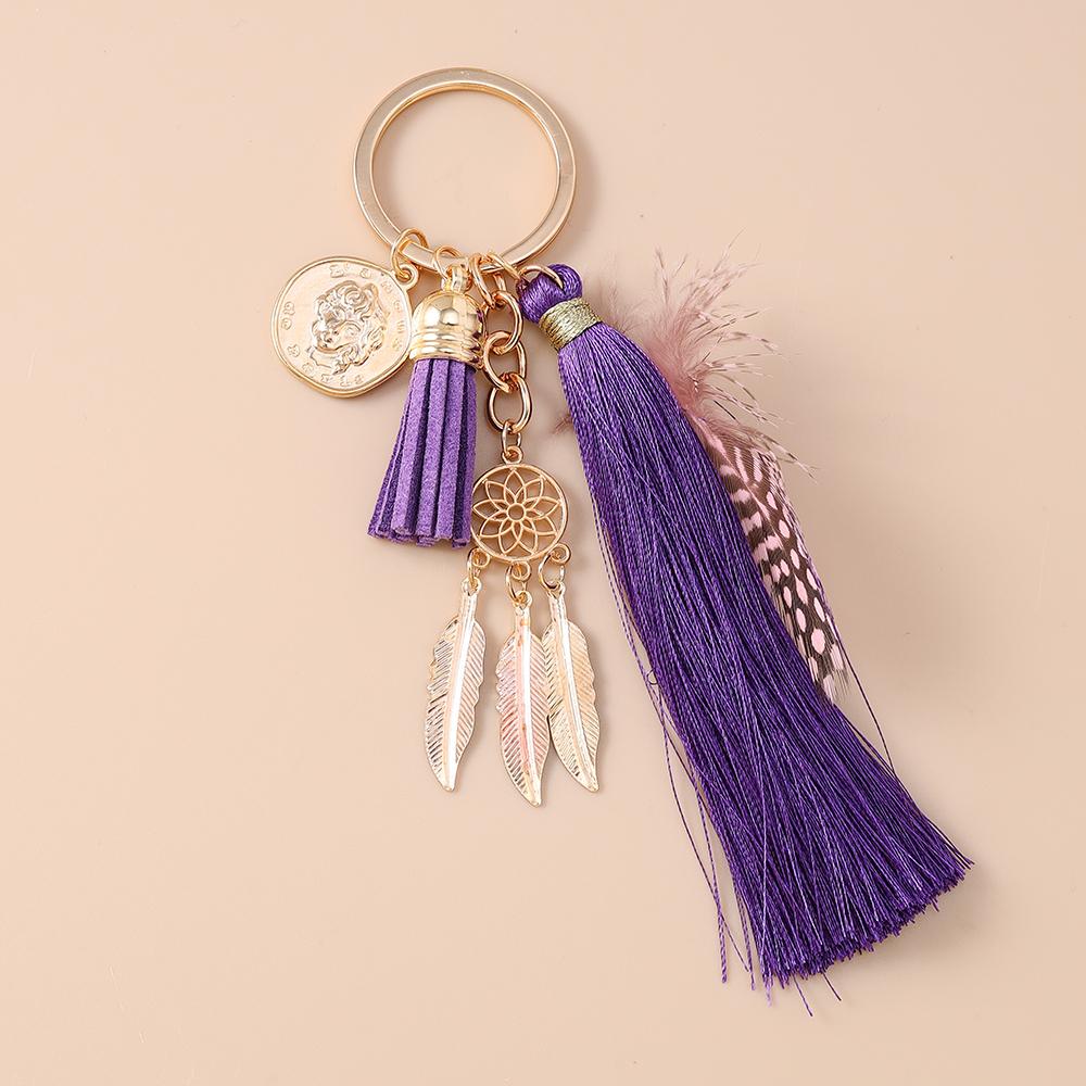 Bohemia Tassels Feather Keychain Women Girl Turquoise Key Ring Pendants for Handbag Decor DIY Handmade Key Chain Jewelry Gifts