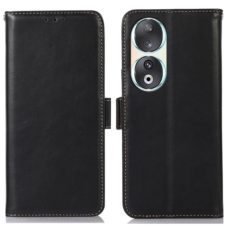 

Genuine Cow Leather Wallet Phone Case for Honor 90 RFID Blocking Phone Stand Cover