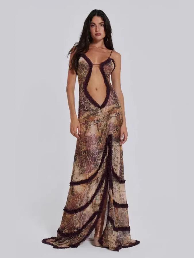 2026 European & American Women's Sexy Printed Halter Backless Bodycon Dress