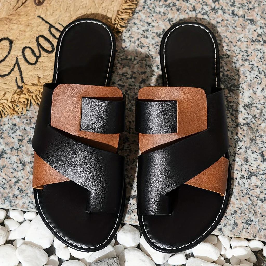 Casual Flat Top Plus Size Slippers for Women, New Color Blocked Toe Set, Comfortable One-piece Black and White Fish Mouth Shoes