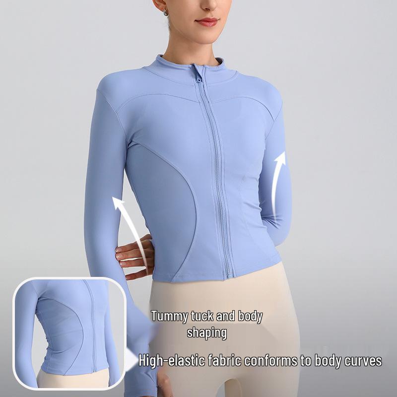 European & American Zipper Yoga Jacket - Quick-Drying, Slimming, Long Sleeve Fitness Top for Women