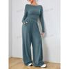 Women's Navy Blue One-Shoulder Long Sleeve Wide Leg Jumpsuit
