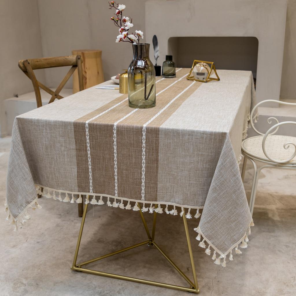 Home Textile Cotton Linen Embroidery Flower Tablecloth Party Dustproof Christmas Day Kitchen Banquet Party Tablecloth