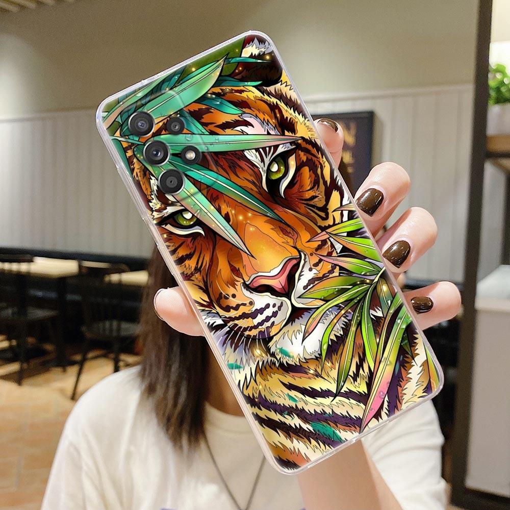 Original Jungle Animal Print Clear Case For Samsung Galaxy A54 A55 A53 5G Cases A52 A23 A13 A32 A33 A73 Soft Cover Sloth Leopard