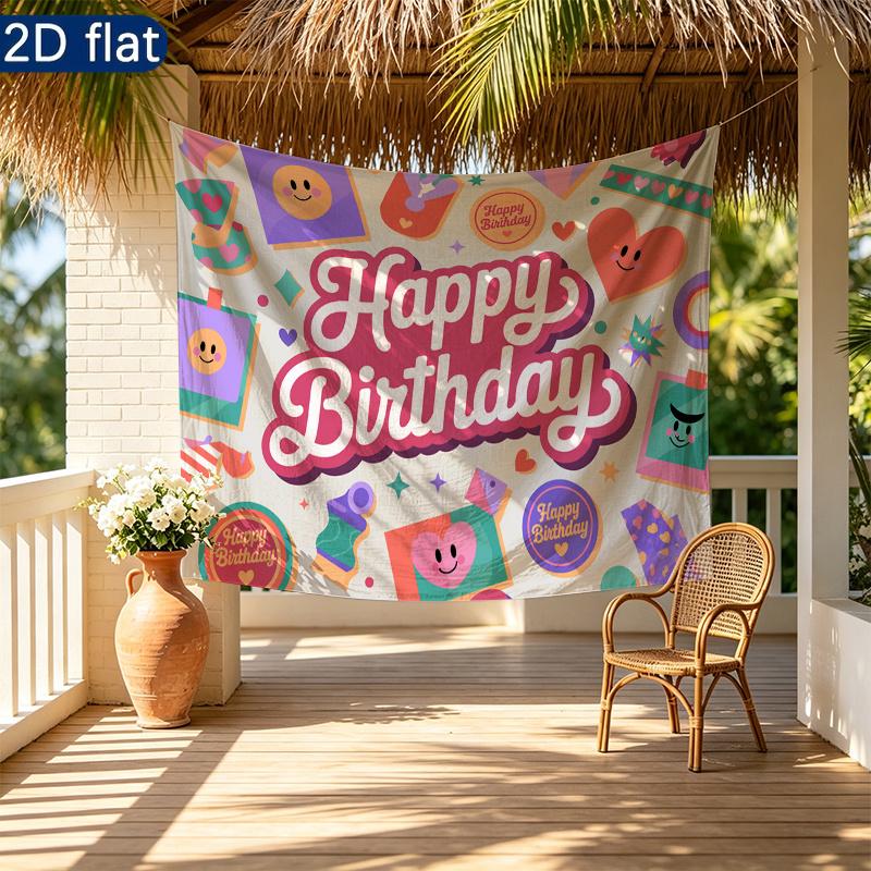 Balloons and Cake Backdrop for Birthday Party, Polyester Banner for Wall Decor & Photo Background