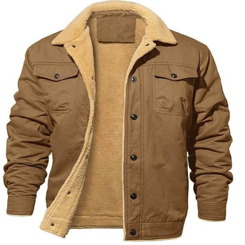 Fashion Fleeced Jacket for Men Solid Color Thick Warm Outwear Tops Quality Autumn Winter Casual Coats Black Men's Jackets