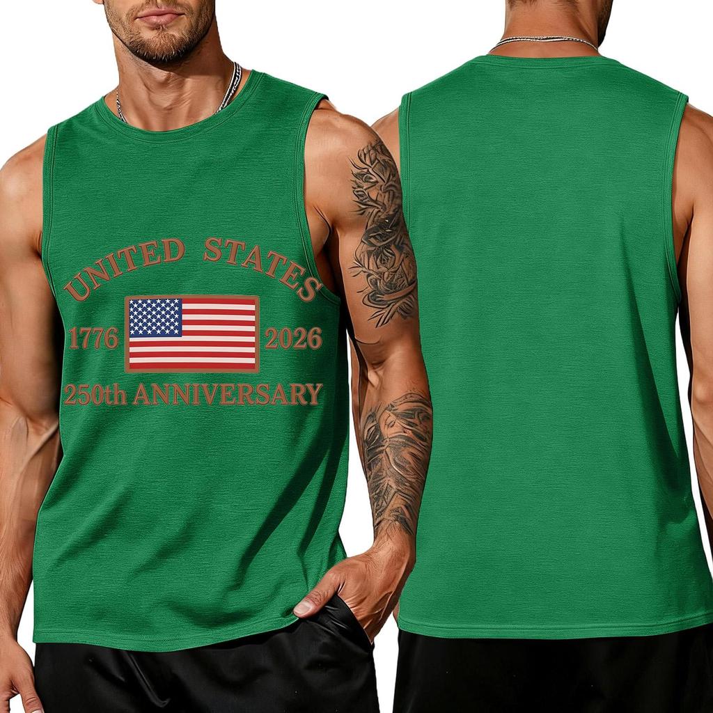 Men's Sleeveless Tank Top Loose Fit Casual Summer Muscle Shirt United States Flag Print 250th Anniversary Graphic Sleeveless Tee