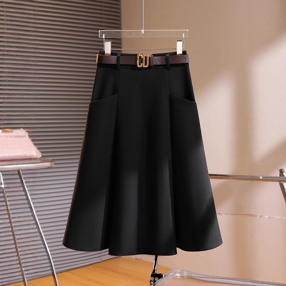High Waist Woolen A-Line Pleated Skirt for Women - Autumn/Winter 2025