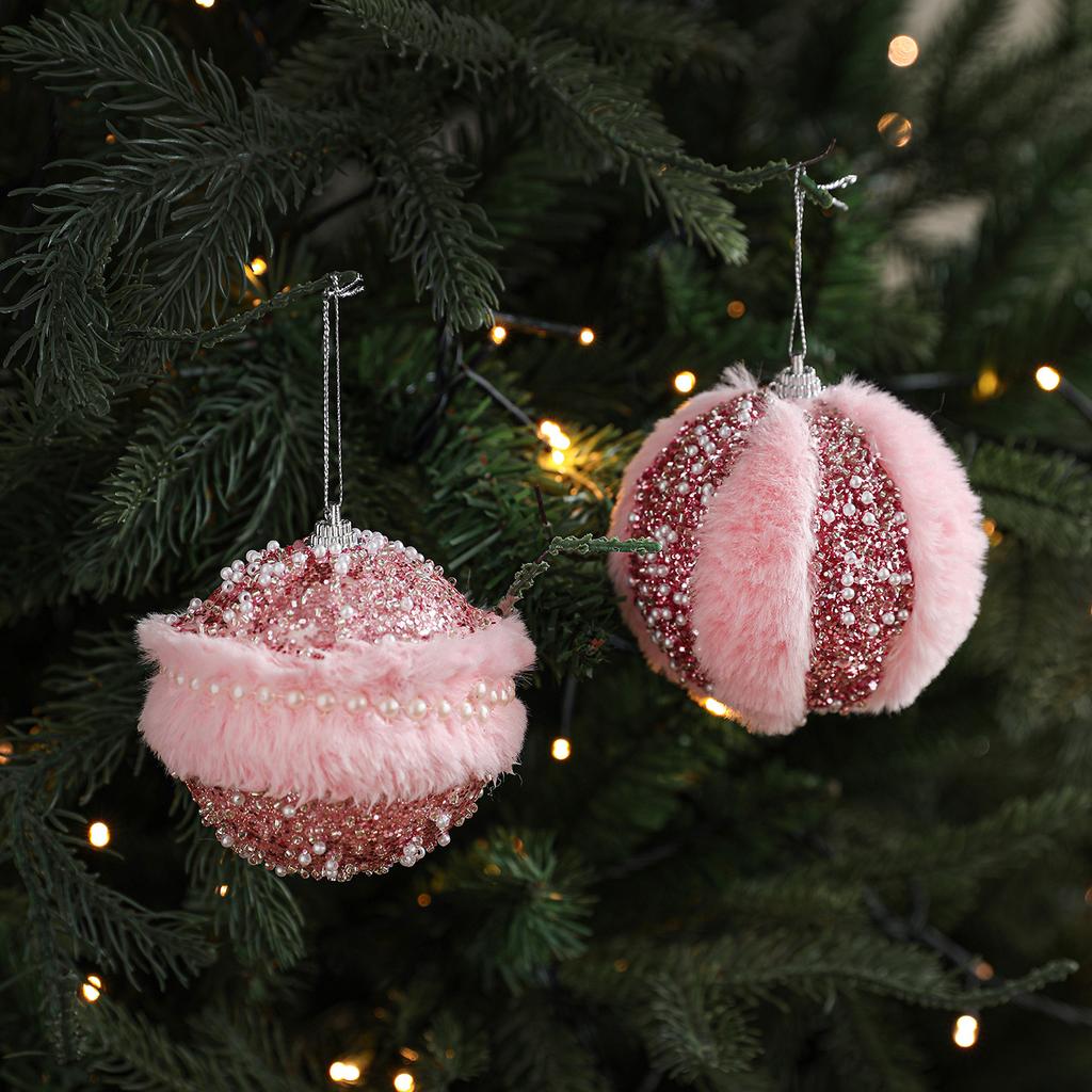 Christmas Tree Ornament Unique Pink Fluffy Christmas Ball Christmas Ball Decoration Modern Holiday Ornament For Festive Holiday