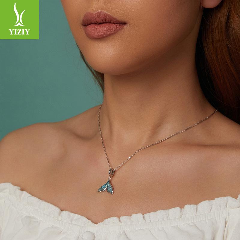 Exquisite Fantasy Blue Fishtail S925 Sterling Silver Pendant Charm for DIY Bracelet