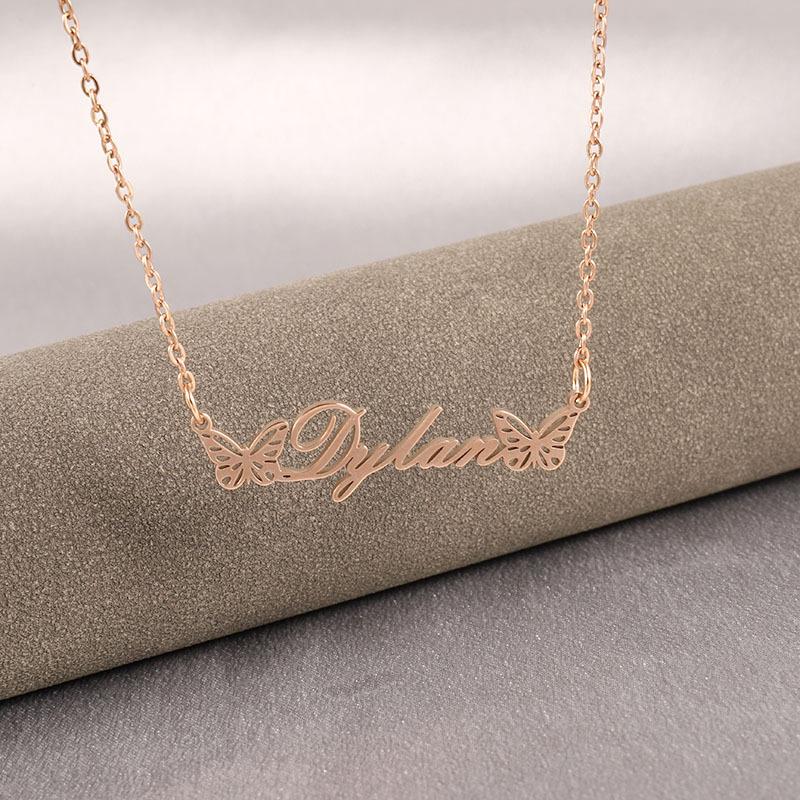 Custom Popular Butterfly Pendant Stainless Steel Jewelry Letters Name Fashion Girl Necklace