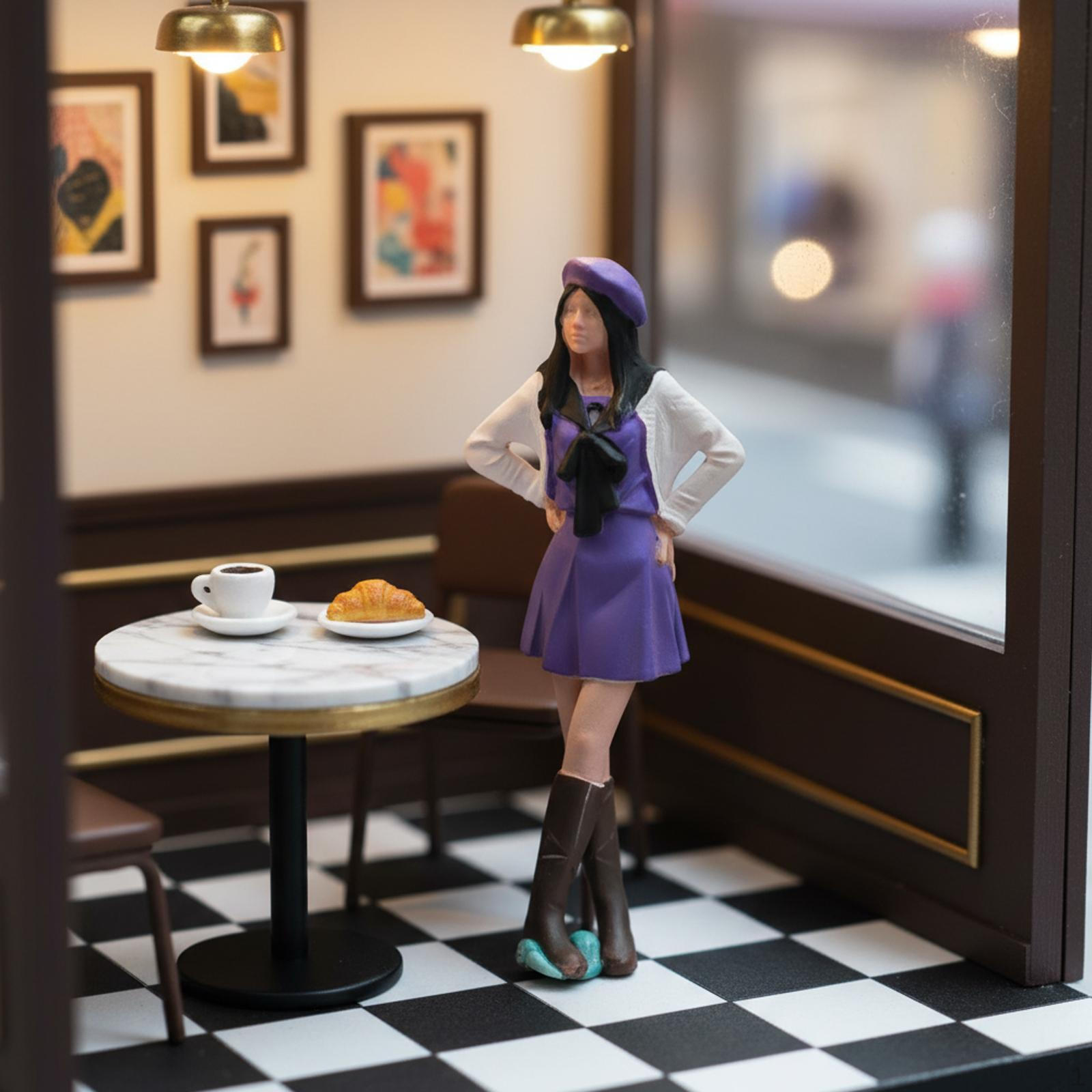 

1:64 Scale Girl Figure, Painted Diorama Scenery Display Collectible Layout Decoration Handpainted