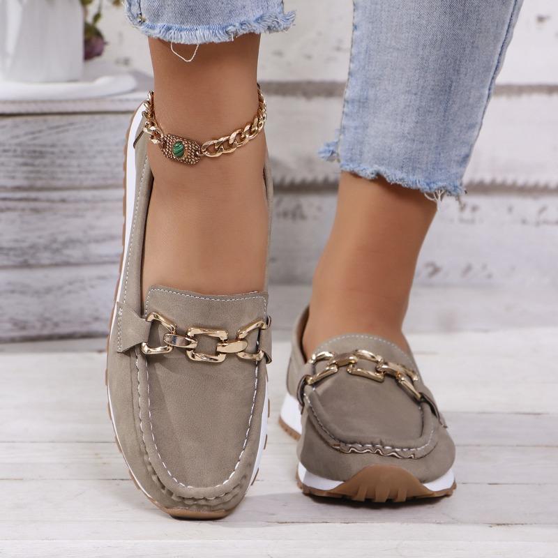 Large size single shoes women's autumn new metal chain flat bottom thick bottom casual