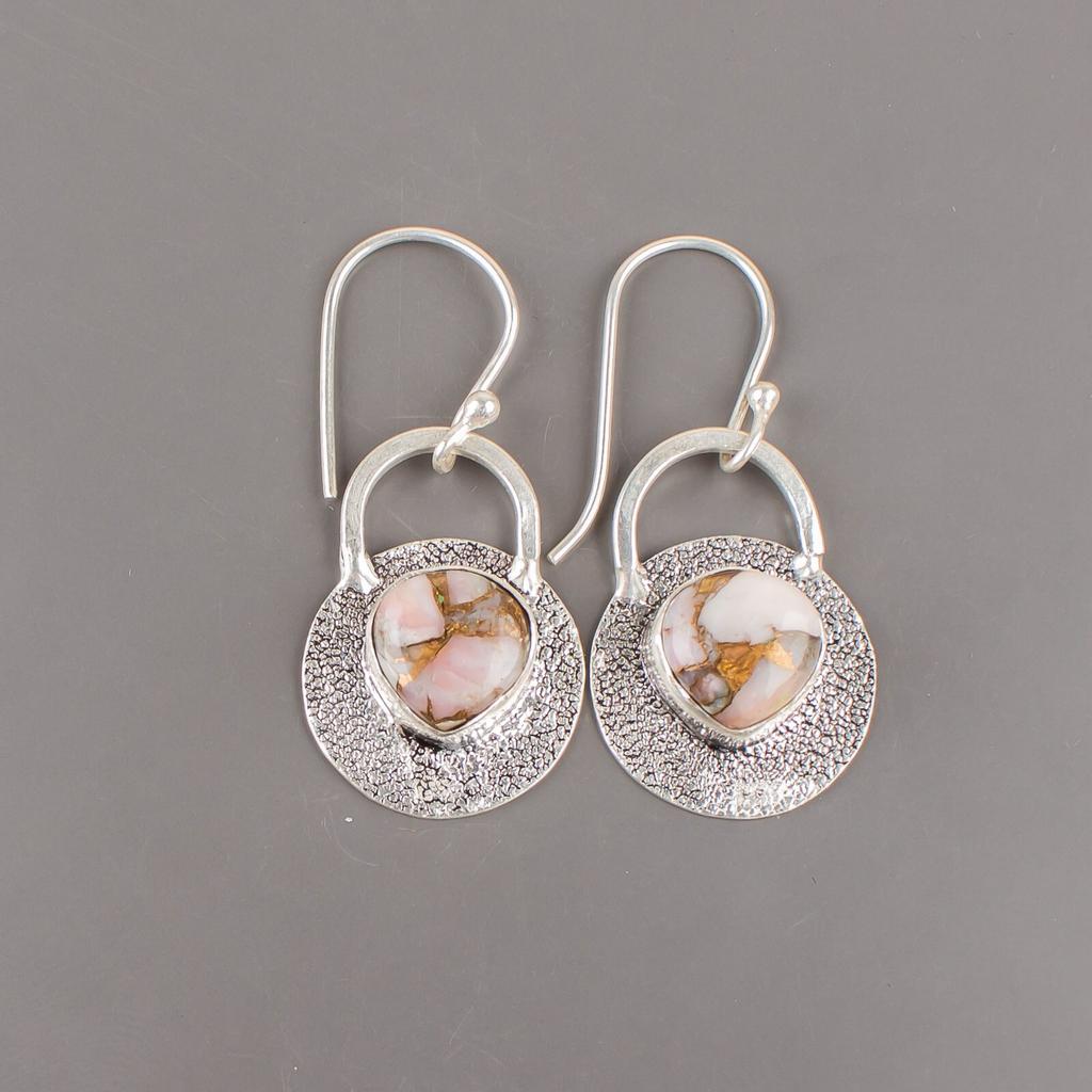 Różowy Turkus Miedziany Kamień Szlachetny Srebro Próby 925 Kolczyki Haczyki 1,30" EE-63-36