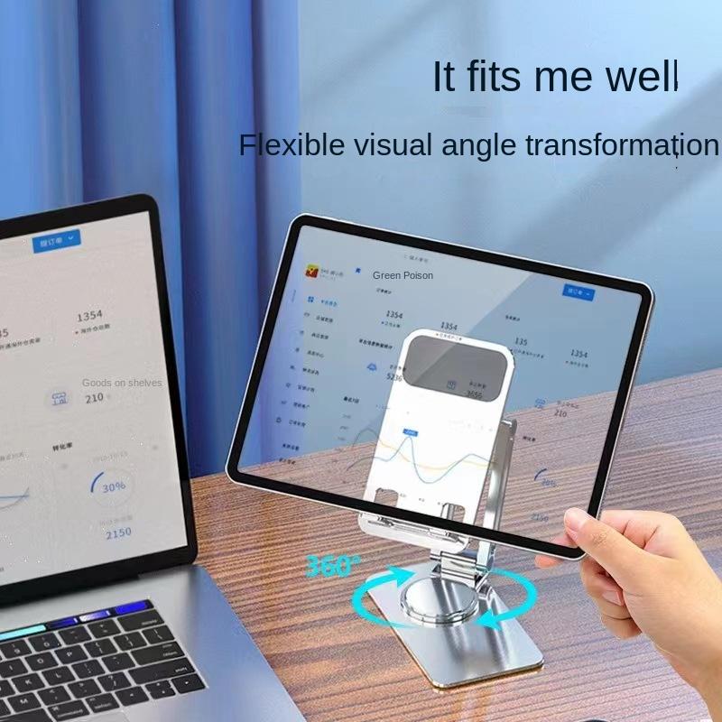 Ny aluminiumslegering roterende sammenleggbar mobiltelefonholder desktop metall to-akse støtte lazy tablet holder