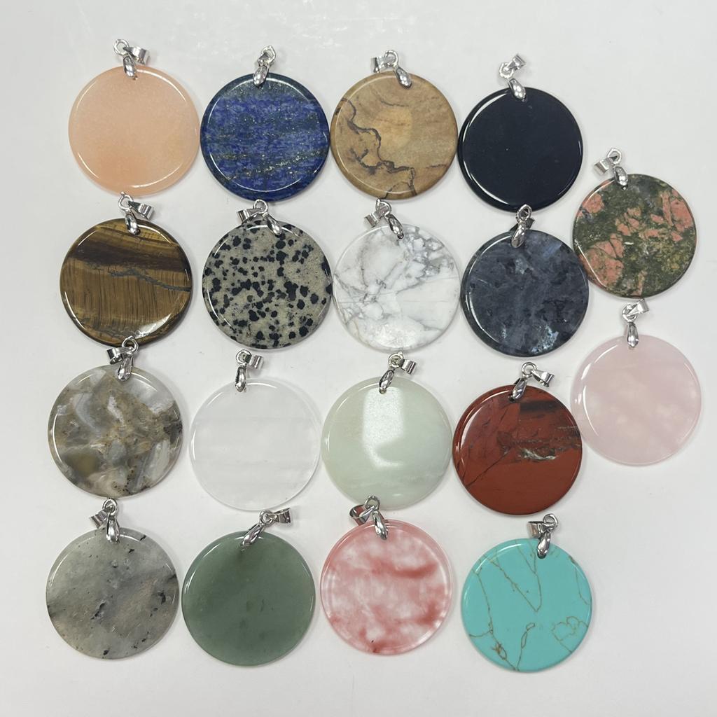 3Pcs, Energy Natural Stone Gemstone Round Pendants, DIY Jewelry Making Charms for Necklace, Bracelet, and Craft Accessories, Unique Gifts 30×30mm