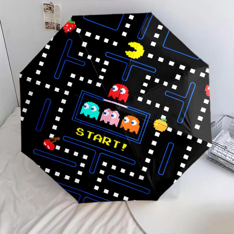 

1 шт. Автоматический складной зонт - Узор Pac-Man, Портативная и складная конструкция с 8 спицами, Подарки на Рождество и День рождения разноцветный
