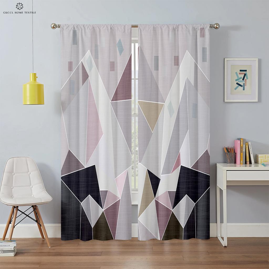 Moderne Tende Geometriche Semplici Stampate in 3D, Tenda per Finestra, Passante per Asta, Camera da Letto, Soggiorno, Cucina, Decorazione Domestica, 2 PEZZI