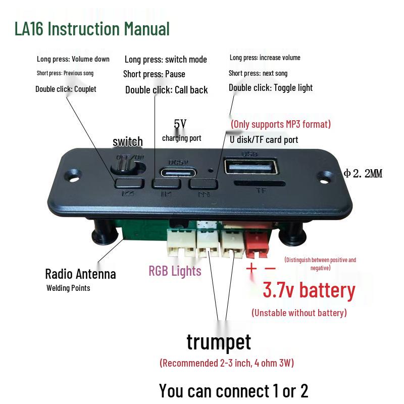 LA16 Bluetooth zesilovací deska s panelem, dvoukanálová základní deska reproduktoru, dekódování a barevná světla