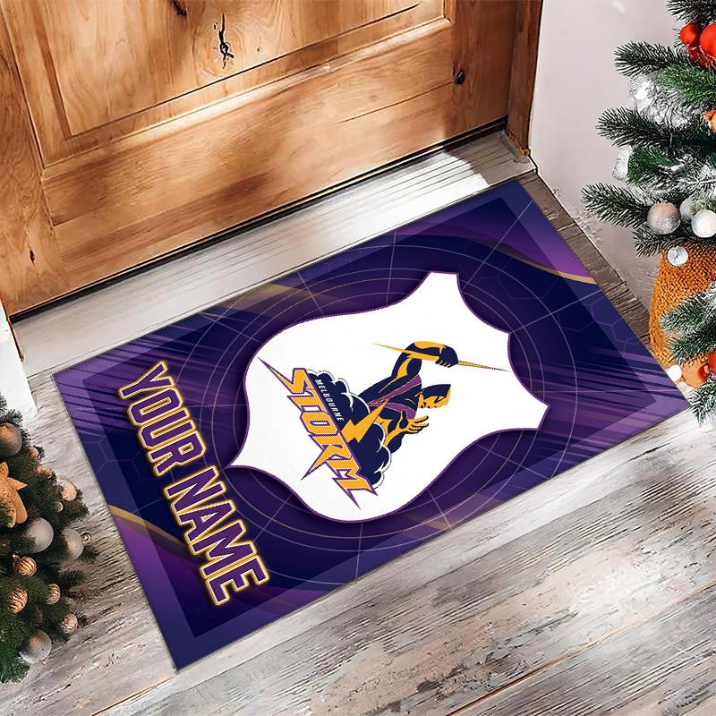 Melbourne Storm Crystal Velvet Rug, Custom Name Text Personalized Non‑Slip Floor Mat for Home Decor Gift