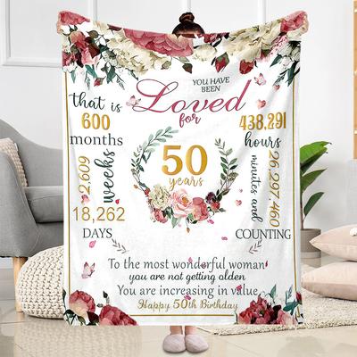 50th Birthday Floral Wreath flannel,Lightweight,Flannel Blanket,Comfortable Blanket, Sofa Blanket, Gift blankets,Holiday Gift Blanket Blankets