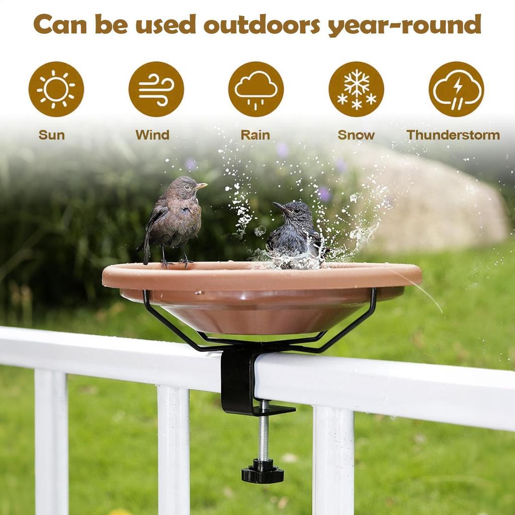 Adjustable Deck Railing Bird Bath Plastic Removable Bird Bath Feeder Deck Mounted Bird Bath for Garden Feeder Accessories