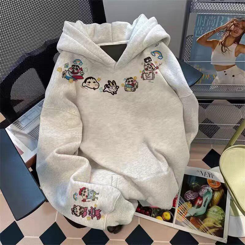 Youth Velvet Cartoon Hooded Sweatshirt - Casual Autumn/Winter Trend for Couples