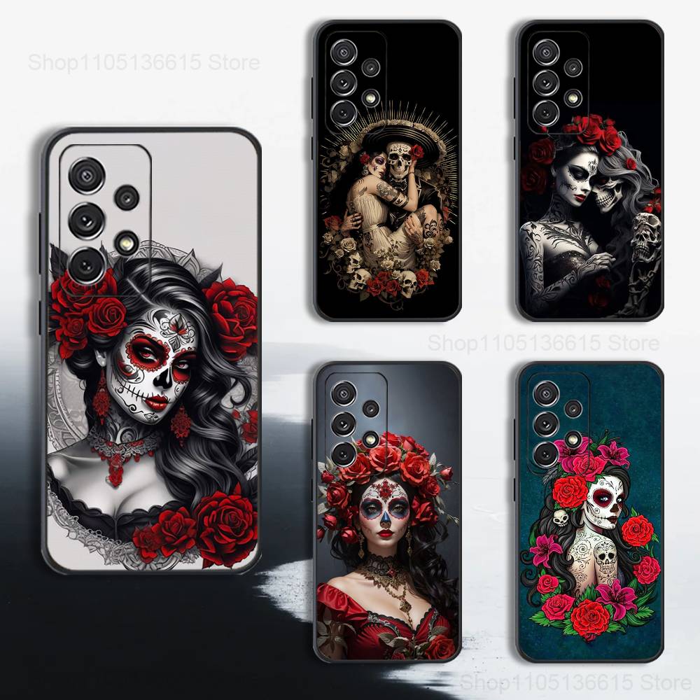 Catrina Skull Girl Mexican Case For Samsung S21,S9,S22,S25,S20,S10,Plus,Ultra,S24,S23,FE,Lite,Soft Silicone Black