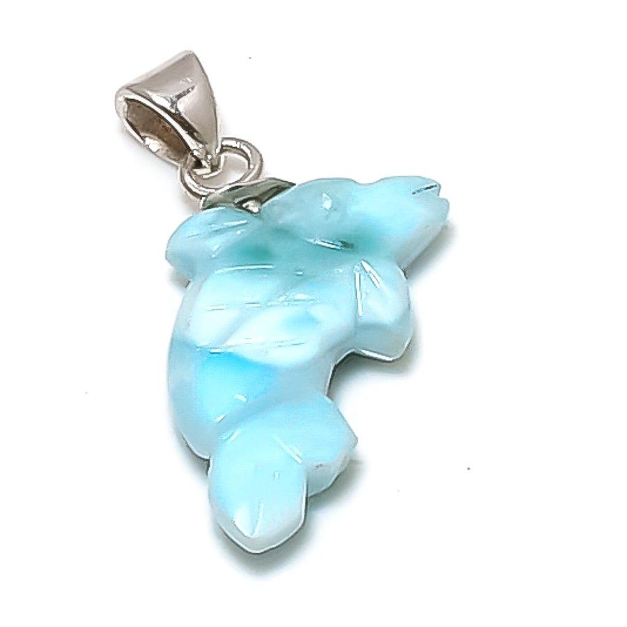 Natural Larimar Gemstone Handmade 925 Sterling Silver Jewelry Pendant 0.87" y3M25