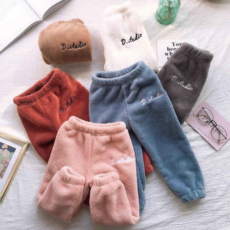 Móda Jaro Podzim Zima Dětské Kalhoty Baby Fleece Kalhoty Děti Chlapci Dívky Pohodlné Kalhoty Běžné Teplé kalhoty na spaní