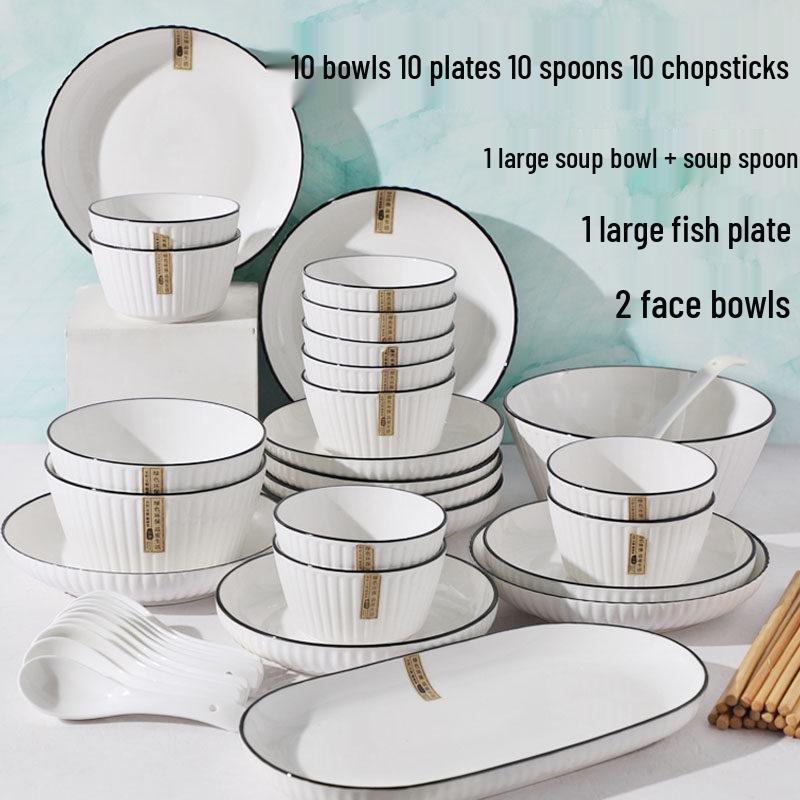 Nordic Style Tableware Set: Creative Bowl, Plate, Chopsticks Combo, Fish Plate, Large Soup Bowl – Personalized Housewarming Gift.