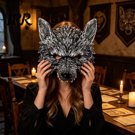 Realistic Wolf Mask 3D Head Mask, High Elastic Lightweight Comfortable Werewolf Medieval Costume with Adjustable Strap for Halloween
