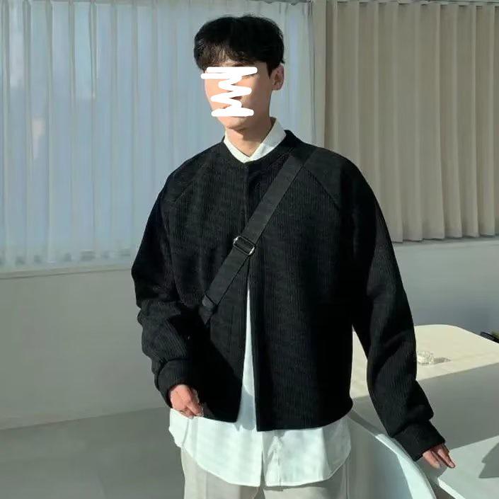 

Мужская модная вязаная куртка с круглым вырезом в корейском стиле, кардиган-свитер в японском стиле свободного кроя на осень/зиму XL чёрный