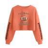 Women's Stylish Retro Print Fooball Navel-baring Long-sleeved Pullover Sweatshirt
