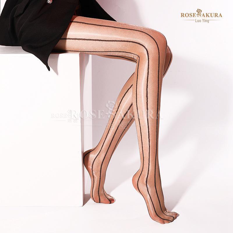Luoying 7328 Silky Black Open-Crotch Flashy Stockings - Ultra-Thin & Slimming 