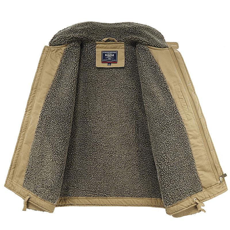 Winter Casual Lamb Wool Cotton Clothes Men's Fleece Thickened Lapel Military Uniform Large Size Cotton-padded Clothes Versatile Jacket