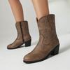 Cowboy Winter Boots for Women Ankle Boots Wide Calf Leather Heels Shoes 2025