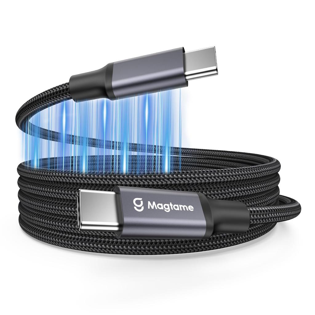 Magtame Magnetic Fast Video USB Cable for iPhone 15 Mac Docking Type-C Cable, Auto-Retract, 100W/5A Charging, USB-to-USB Cable, 8K/60Hz Output, 4.0