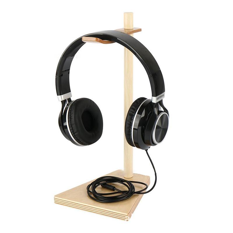 Wood Headphone Stand Headset Holder Earphone Stand Hanger with Wood Supporting Bar, Solid Base for All Headphones Size