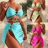 Swimsuit New Solid Color Strap Love Sexy Three-piece Skirt Bikini Sexy Swimsuit
