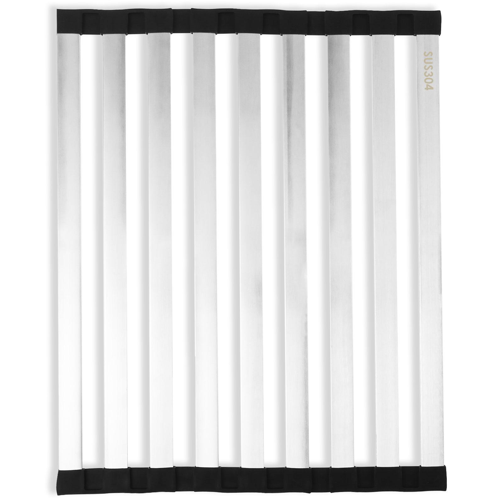 

Roll Up Dish Drying Rack Foldable Kitchen Sink Fruit Vegetable Dish Holder Stainless Steel Over Sink Sponge Rag Drying Rack